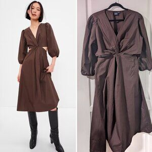 Gap | Puff Sleeve Cutout Midi Dress In Woodsy Brown (XL-Tall)